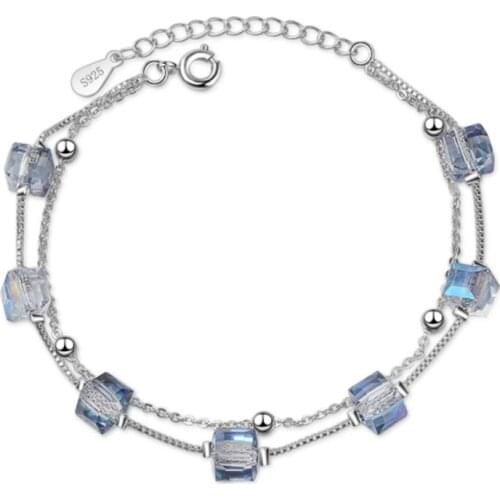 Net red simple double-layer square crystal trend personality fashion popular silver plated bracelets JO005