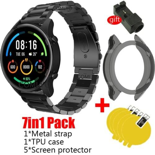 7in1 Watchband for Xiaomi Mi Smart Watch Color sports Strap Bracelet Band Stainless Steel TPU Case cover+ screen protector film