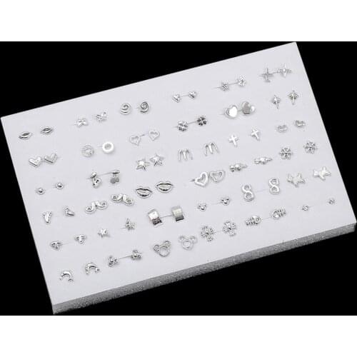 36Pairs Randomly Mixed Silver Color Women Butterfly Bowknot Flower Heart Small Plastic Stud Earrings Sets For Girl Jewelry Party