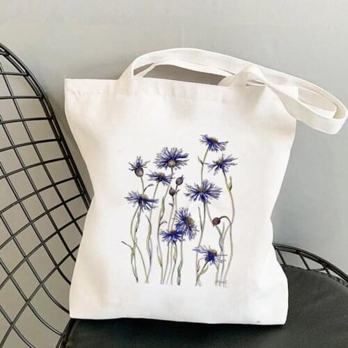 2021 Shopper Blue Cornflowers Printed Tote Bag women Harajuku shopper handbag girl Shoulder shopping bag Lady Canvas Bag