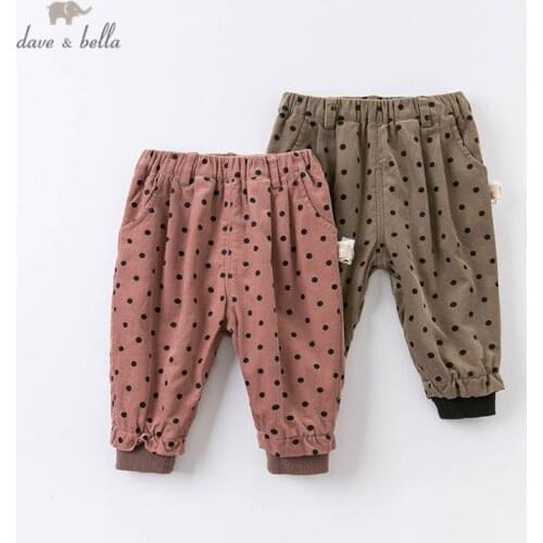 DB15331 dave bella autumn baby girls fashion dots pockets pants children full length kids pants infant toddler trousers