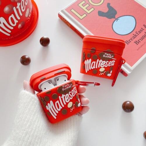 Chocolate Red Maltesers party bucket silicone case for AirPods 1 2 Pro for Airpods Case Protective Charging Box earphone cover