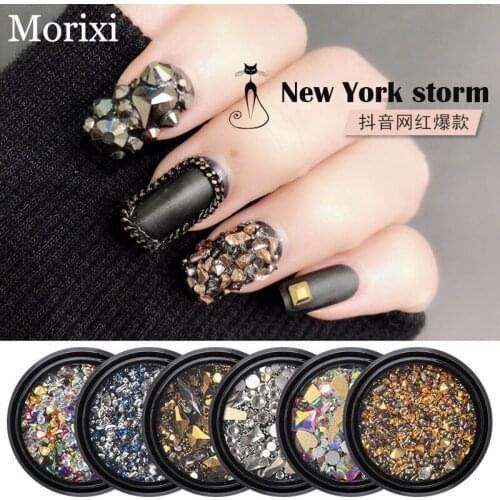New York storm style strass nail rhinestone 16 colors mixed shape rainbow stone metal drill steel beads crystal diamond MZ074