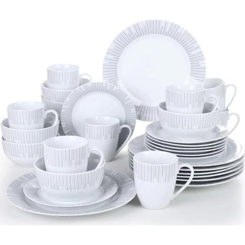 VEWEET FRAME 32-Piece Porcelain Ceramic Tableware Dinnerware Set with 8*Dinner Plate,Dessert Plate,Cereal Bowl and 380ML Mug