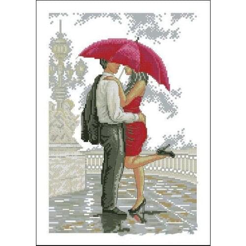 Top Quality Beautiful Lovely Counted Cross Stitch Kit Love in the Rain Umbrella Brace Obeh