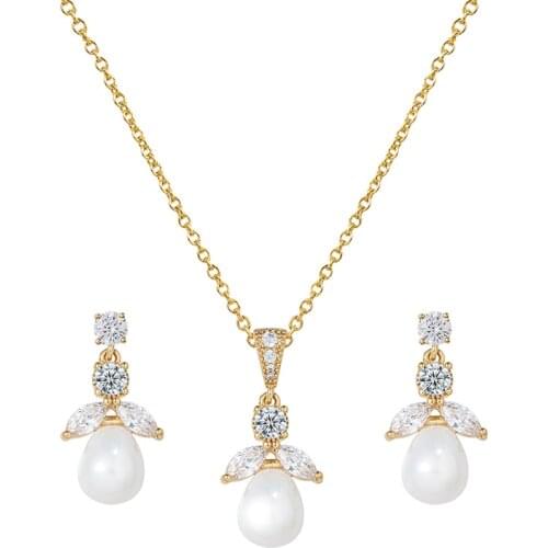 WEIMANJINGDIAN New Arrival Shell Pearl Cubic Zirconia Pendant Earring Bridal Jewelry Set Women Part Prom Formal Event Jewelry