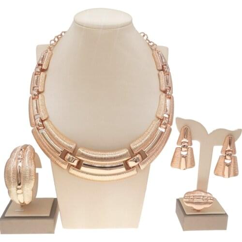 Yulaili Latest 18K Italian Gold Collection Beautiful Jewelry Set Unique Necklace Bracelet Earring Ring Elegant Jewellery Sets