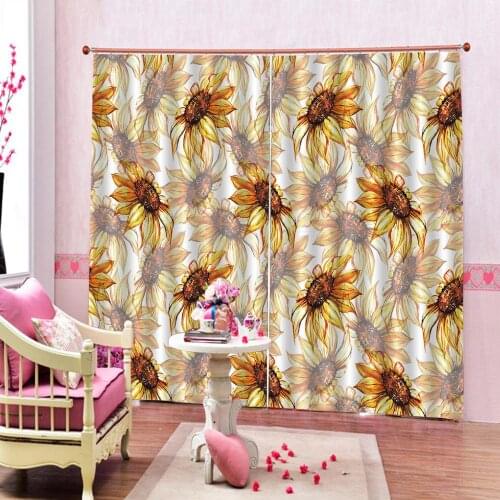 Yellow sunflower curtains Customized size Luxury Blackout 3D Window Curtains For Living Room Decoration curtains