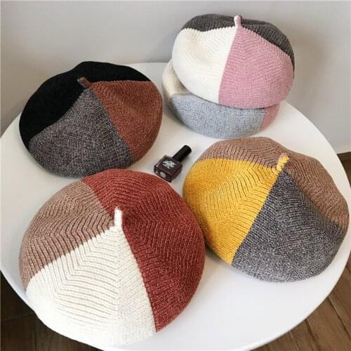 Hat female and girl autumn and winter fashion beret cute wild pumpkin hat color matching paint octagonal cap 2MZ6
