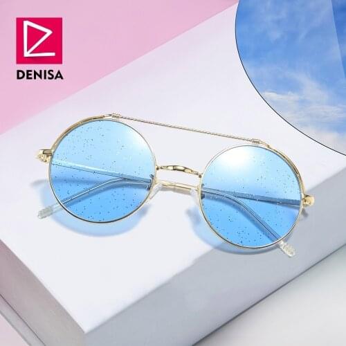 DENISA Sequins Round Glasses Sunglasses Women/Men 2019 Trendy Candy Clear Lens Vintage Eyewear UV400 lentes de sol mujer G23042