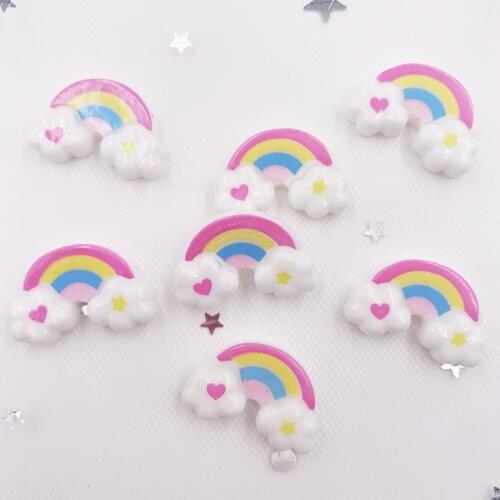 20pcs Colorful Resin Kawaii Mini Cloud Rainbow Flatback Cabochon Scrapbook Figurines Garden Accessories Ornament DIY Craft OG893
