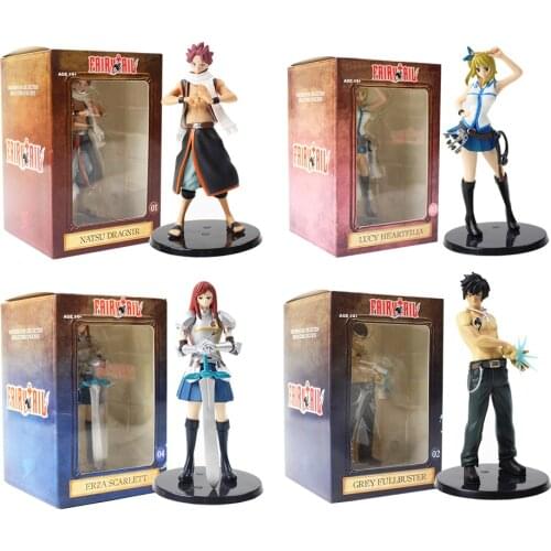 4pcs/lot Fairy Tail Figures Lucy Heartfilia Natsu Dragneel Gray Grey Erza Scarlet Anime Collectible Model Toys