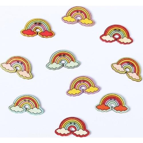 50pcs 30X17mm Natural Wooden Rainbow Shape Scrapbooking Button Handmade Accessory Home Decoration Craft DIY Botones WD0369