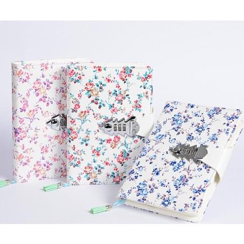 A5 Original Exquisite floral pattern Notebook password Travel Notepad Supplies Quality paper with Lock Writing Office Gift