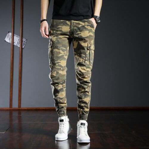 Military Camouflage Fashion Jeans Men Big Pocket Elastic Casual Cargo Pants Streetwear Hip Hop Joggers Men Ankle Banded Trousers