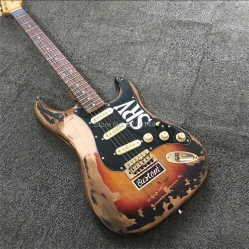 In stock relic remains electric guitar, handmade SRV aged relic electric guitar with alder body, Vintage Sunburst,free shipping