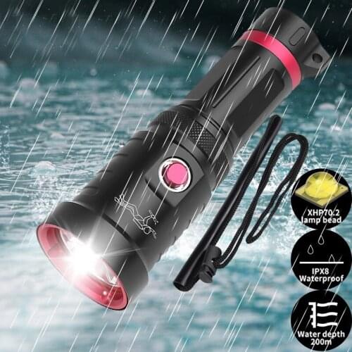 Diving Flashlight Rechargeable 100M Underwater LED Torch Submersible Professional Lighting Hand Light Waterproof Searchlight