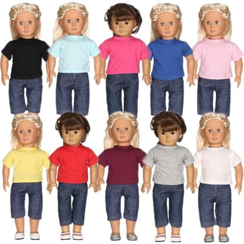 2021 New Pattern T-shirt + Jeans Set Skirt Fit 18 Inch American 43cm Baby Doll Clothes Accessories,Girls Toys,Birthday Gift