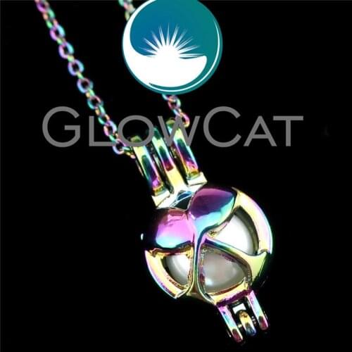 GLOWCAT R-C618 Rainbow Color Wine Glasses Flower Beads Cage Pendant Perfume Diffuser Aromatherapy Pearl Cage Locket Necklace