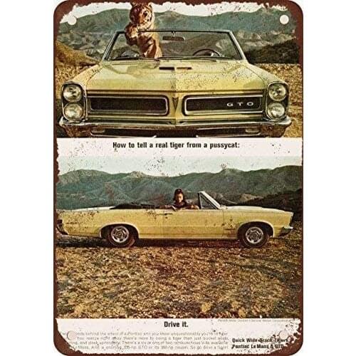 HTFDS 1965 Pontiac GTO Convertible Metal Tin Sign 8x12 inches, Car Metal Signs Vintage Outdoor Decoration Metal Poster Pub