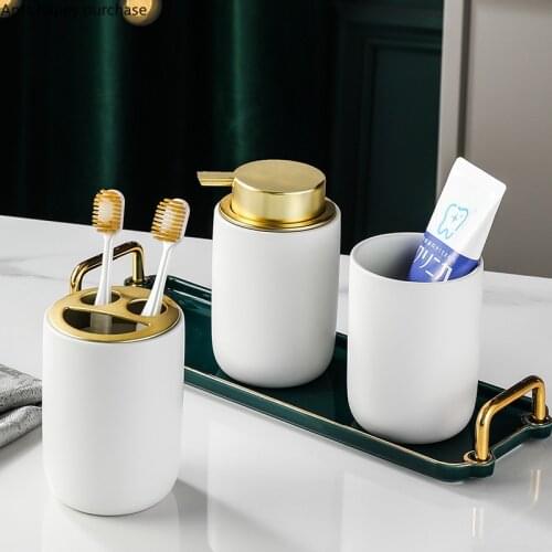 Ceramic Wash Set Bathroom Decoration Accessories Home Toiletries Bathroom 3-piece Set Lotion Bottle Toothbrush Holder Mouth Cup