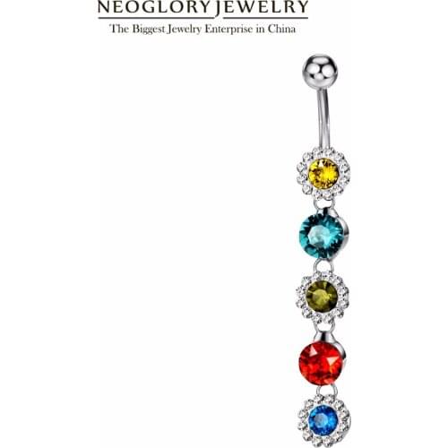 Neoglory Rhinestone Piercing Belly Button Rings For Women Body Piercing Colorful Shining Flower Navel Fashion Jewelry 2020 MS