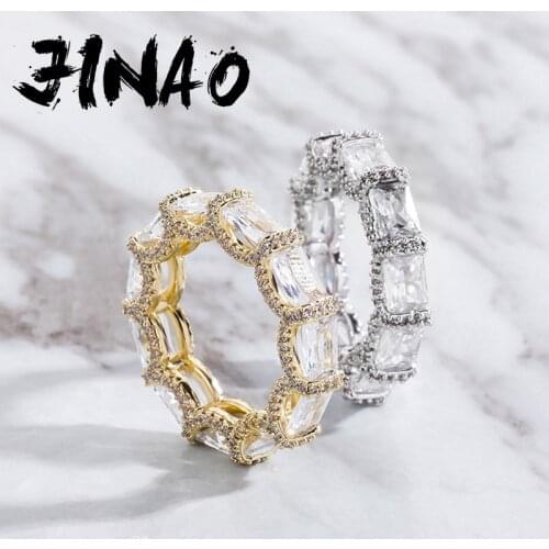 JINAO 5mm Iced Out Cubic Zirconia Stones Fashion Luxury Ring Hip Hop Jewelry Square Micro Paved Ring For Women Gift