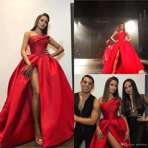Red Plus Size Evening Dresses Sexy Strapless Dresses Evening Wear Side Split Long 2019 Prom Gowns Custom Made Party Gowns