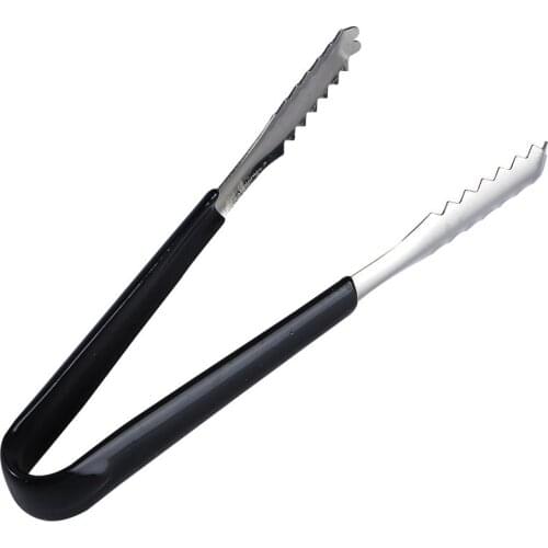 Stainless Steel Ice Clips Tongs with Rubber Wrapped Handle (Black)