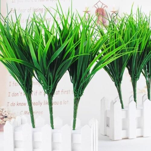 Hot Sale New 7 fork Green Grass Artificial Flowers Plants Plastic Flowers Household Decoration Party Home Room Decor