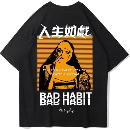 BAD HABIT Printed Funny tshirt couple clothes 2020 summer top cotton hip hop streetwear Harajuku t-shirts men drop shipping
