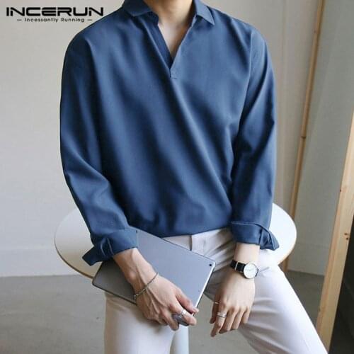 Men Shirt Korean Style Streetwear Casual Long Sleeve Fashion Brand Shirts Masculina Lapel Solid Color Chic Camisa S-5XL INCERUN