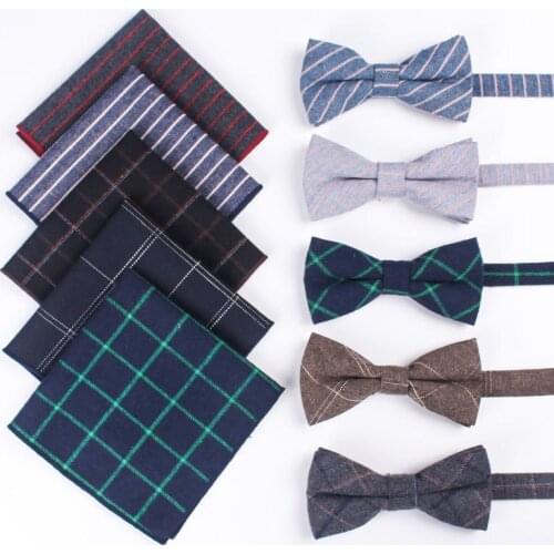 Mens Tie Cotton Bowtie Pocket Square Set Men Accessories Business Wedding Gifts Handkerchief Black Bow Tie Set Butterfly Tie