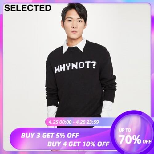 SELECTED Mans New Pure Cotton Letter Round Collar Fashion Casual Sweater S|420425018