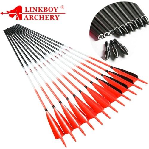 Linkboy Archery Carbon Arrows ID6.2mm 5inch Turkey Feather arrow Point Tips 75gr Traditional Recurve Bow Hunting arco e flech