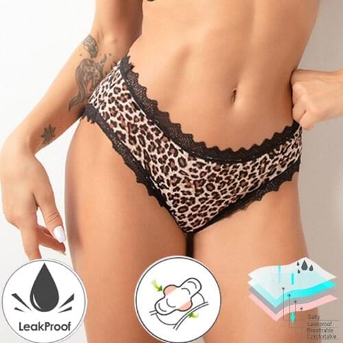 Leakproof Period Panties Menstrual Panties Sexy Lace Leopard Underwear Women Bragas Menstruales Absorbentes Culotte Menstruelle