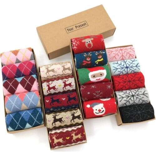 1 box of 5 pairs of ladies rabbit wool boxed socks Winter warmth thickened tube gift box socks holiday gift Cotton Casual socks