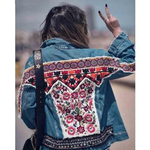 YAMDII Boho NEW Embellished Denim jacket women 2020 autumn winter jacket coat female ethnic hippie chic gypsy coat women outwear