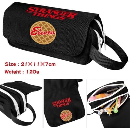 Pencil Case Anime Stranger Things Nylon Cartoon Student Zipper Penbag Women Makeupbag Travel Cosmetic Bags Stationery Gift