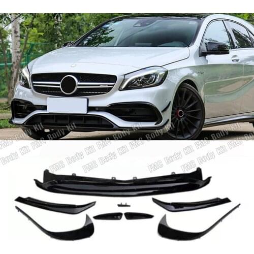 Real Carbon Fiber Front Lip Spoiler Splitters For Benz A Class W176 A200 A250 A45 AMG Side Bumper Trims 2016-2019 8PCS Car Styli