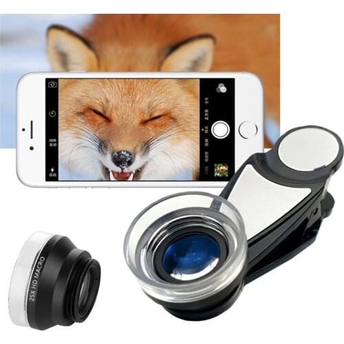 Professional Photography Macro Lens HD 25X Macro Phone Lens Jewelry Diamond Insect Succulents Phone Camera Lens with Clip Black