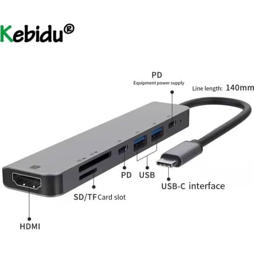 Dropship 7 IN 1 USB C HUB Adapter Type C to HDMI-Compatible Laptop Accessories SD Card Reader For PC Multiple Port Dock Station