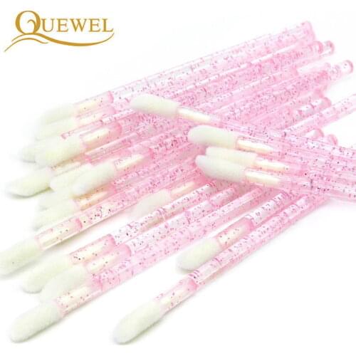 Quewel 50Pcs Disposable Crystal Eyelash Brushes Lip Micro Brush Cleaner Lash Glue Remover Applicator Lipstick Wands Makeup Tool