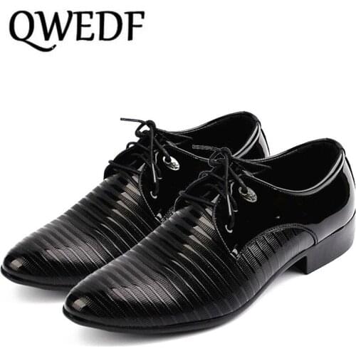 QWEDF 38-46 Mens Lace-Up Oxfords Dress Shoes Mens PU Leather Business Office Wedding Flats Man Casual Party Driving ShoesCZ-63