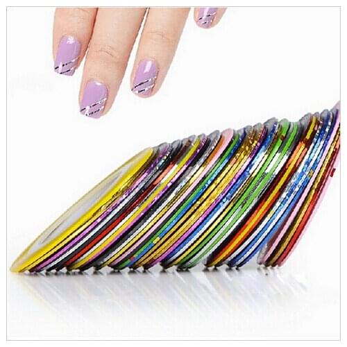 30pcs/set Multicolor Mixed Colors Rolls Striping Tape Line DIY Tips Nail Art Decoration Sticker for Manicure Polish Gel