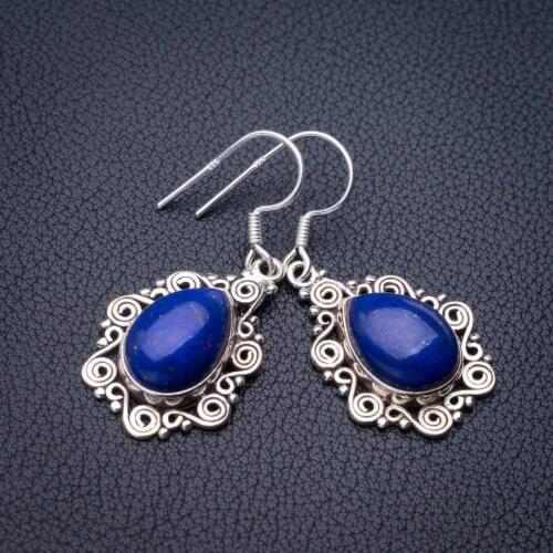 StarGems Natural Lapis Lazuli Handmade 925 Sterling Silver Earrings 1.5" E1253