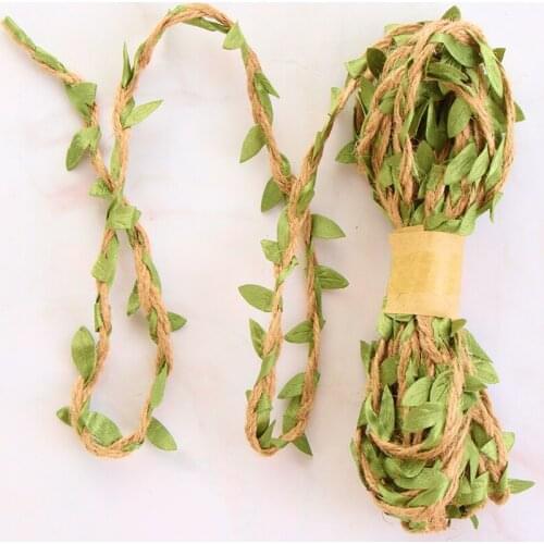 1 roll 5/10m Home Vintage Artificial Leaf Jute Twine Burlap Rope Natural Hessian Craft Ribbon Wedding Decal DIY Party