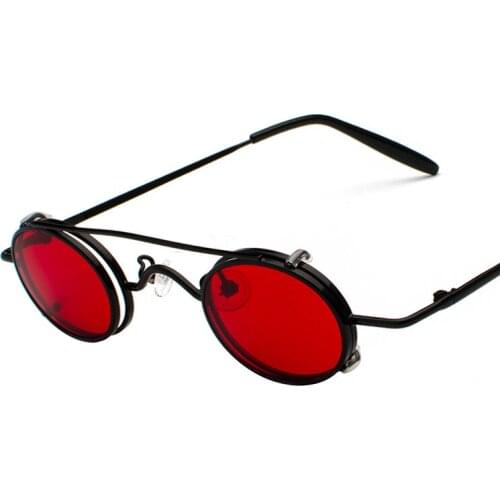 Steampunk Sunglasses Men Women Clip on Lens Small Oval Sun Glasses for Man Vintage Mirrored Hip Hop