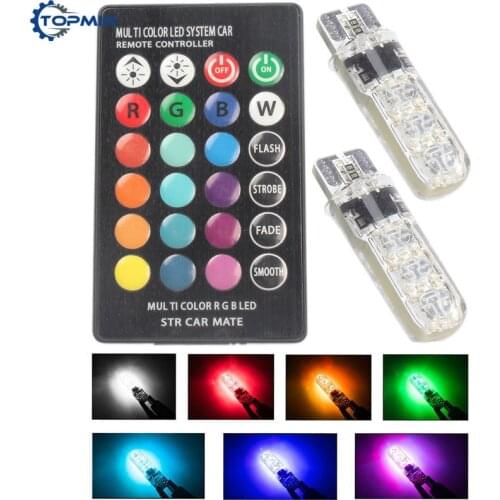 T10 W5W 194 168 501 RGB Led Car Interior Bulbs with Remote Control 6 SMD 5050 Led Lamp Reading Wedge Lights Strobe 12V Silicone
