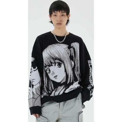 Anime Hip Hop Oversized Sweater Men & Women Jumper 2021 Autumn Winter Harajuku Pullover Two Dimensions Cartoon Couple Clothes